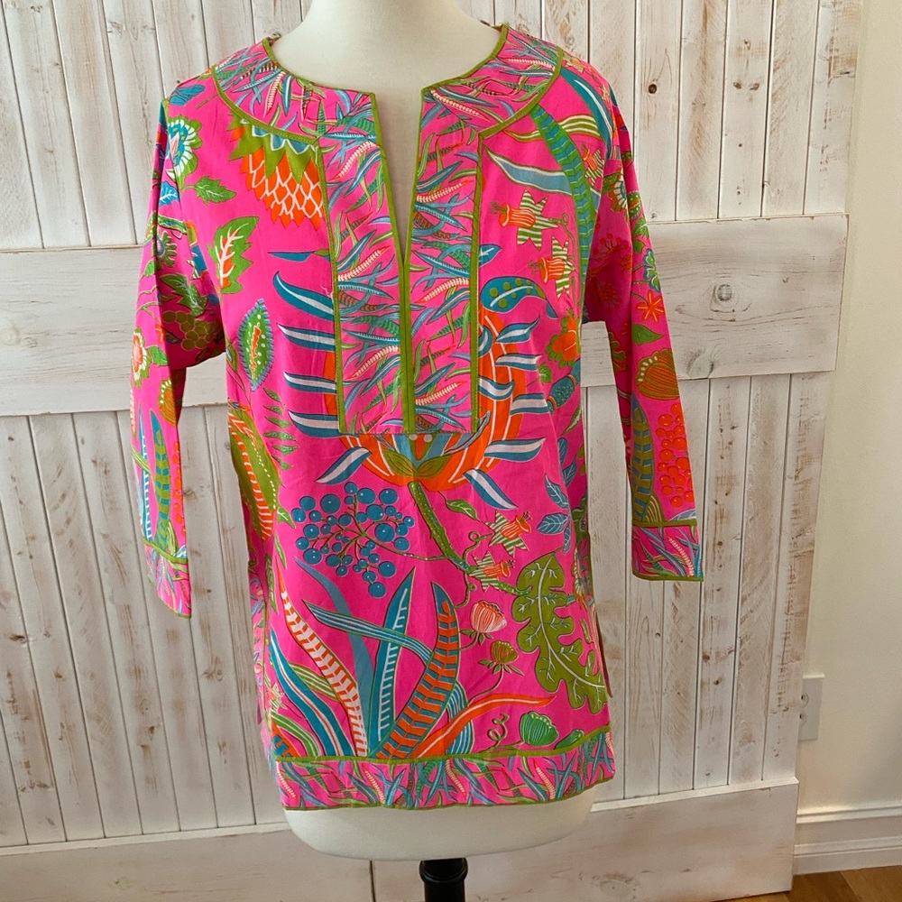 Gretchen Scott multicolored cotton tunic blouse NWT size XS